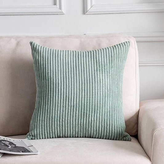 Home Brilliant Green Spring Pillow Covers 18x18 Corduroy Square Pillow Cases for Couch Green Decor Sage Throw Pillows for Sofa Bed Living Room Decor, 18 x 18 Inch, Iceberg Green