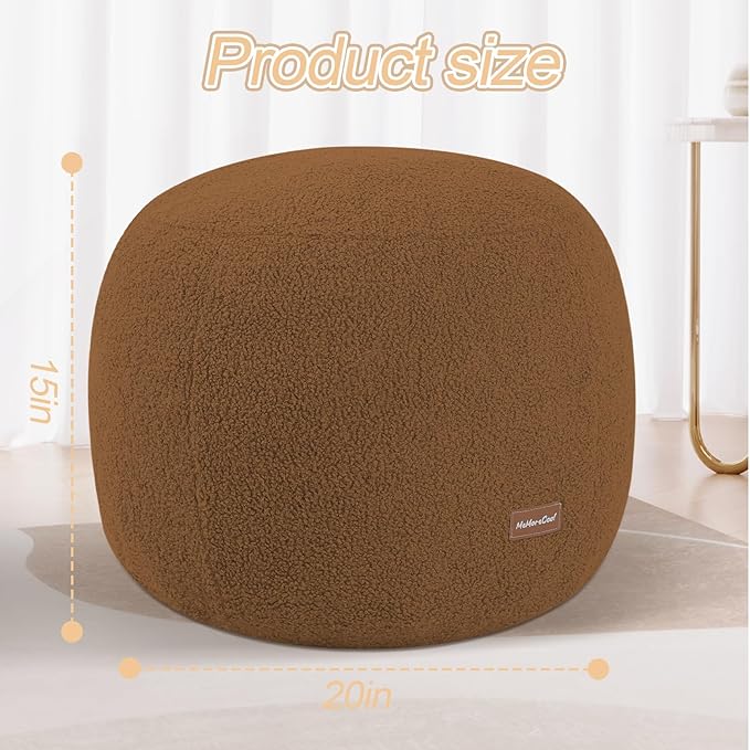 MeMoreCool Stuffed Round Pouf Ottoman Foot Rest, Floor Pouf Foot Stool with Soft Foam Chunk Filling, Small Round Ottoman Footstool Circle Footrest for Living Room, Light Coffee