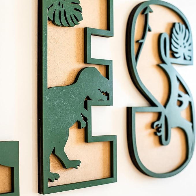 Name Sign For Nursery, Boho Nursery Sign, Family Name Signs, 3D Wall Art for Children & Kids Rooms, Baby Shower, First birthday gift (Dinosaur)