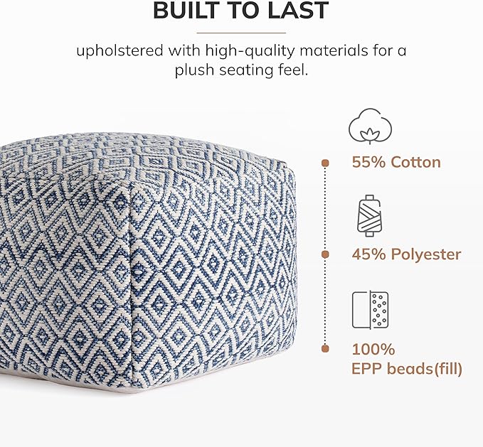 Anji Mountain 22"x22"x16" Handmade & Handcrafted Ottoman Pouf Comfortable Pouf Ottoman Foot Rest & Home Décor Accent for Living Room, Bedroom, Nursery, Kids Room, Patio