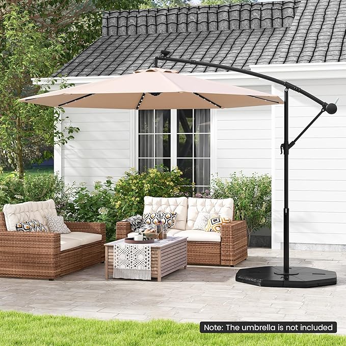 Tangkula 4-Piece Patio Umbrella Base, 208 lbs Heavy Duty Offset Cantilever Umbrella Stand, Water & Sand Fillable Hexagonal Base Plate Set for Garden Yard Poolside (Cross Base Not Included)