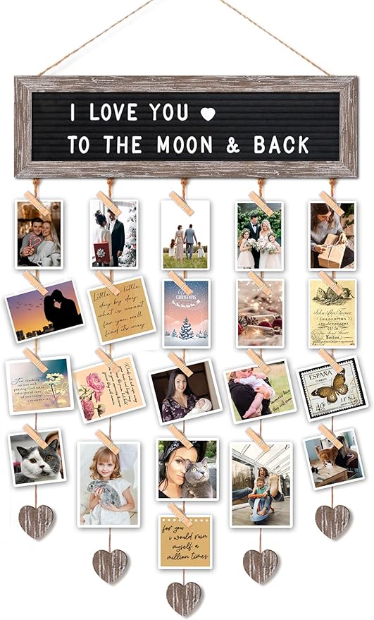 Buecasa Slotted Felt Board with 340 Letters and 30 Clips - Rustic Picture Frames Collage Wall Decor Sign - Multi Photos Cards Organizer 15.7x5 Inches (Barnwood)