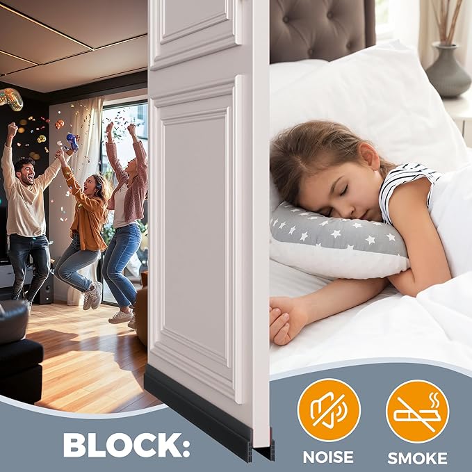 Hojoy 4 Pack Under Door Draft Stopper, Adjustable Door Sweep Anti-Collision Strong Adhesive Weather Stripping Tape Soundproof Draught Stoppers 2" W x 39" L, Black