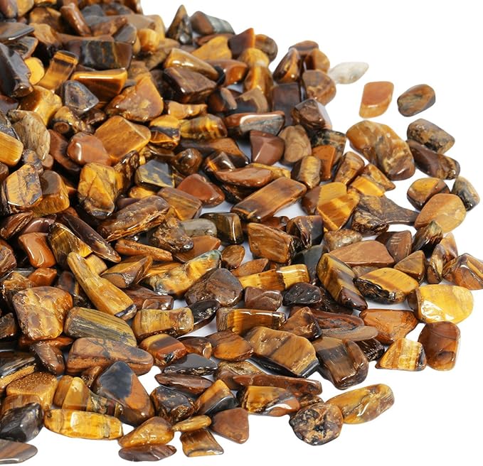 SUNYIK Tiger's Eye Tumbled Chips Stone Crushed Crystal Quartz Pieces Irregular Shaped Stones 1pound(about 460 gram)