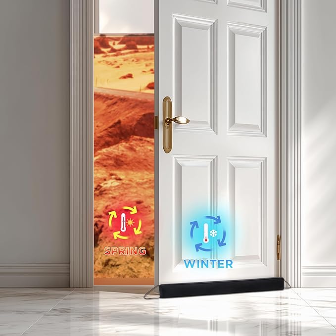 Sunolga 32" Door Draft Stopper for Bottom of Door, Under Door Gap Filler with Removable Cover up to 4 Inches, Weighted Bottom of Door Barrier for Noise, Air, Wind and Light, Black