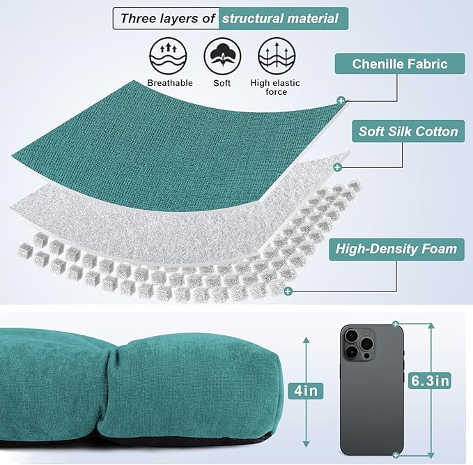 Bench Cushion 45 Inch - Chenille, High-Density Memory Foam, Non-Slip Bottom, Soft Durable Indoor Tufted Long Seat Cushion for Window Garden Furniture (Pastel Turquoise, 45x18x4 Inch)