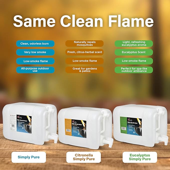 Firefly Tiki Torch Fuel – Clean-Burning Outdoor Lamp Oil for Tiki Torches and Lanterns. Low Smoke, Citronella Formula, Long-Lasting – Outdoor Patio & Garden Use - 5 Gallons