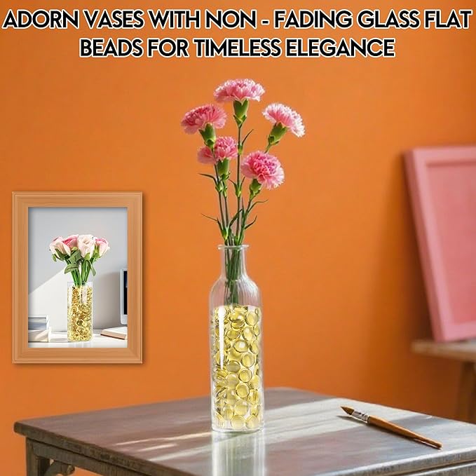 Glass Marbles, 0.97 LB Transparent and Smooth Flat Glass Beads for Vases, Mosaic Gem Pebbles for Aquarium Decor, Floral Arrangements, Mancala Stones, Vase Filler and Crafts, Yellow