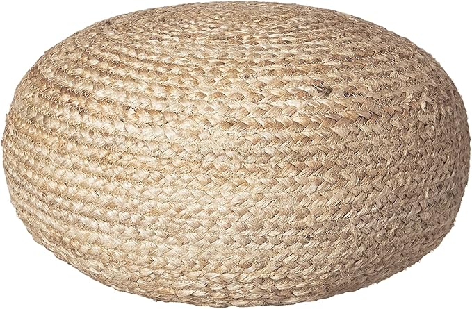 Decor Therapy Round Pouf Ottoman Footrest, Natural Jute Woven, Boho Pouf, Bohemian Style Casual Seating for Living Room, Bedroom, Patio Decor 19"x 19"x 10.5"