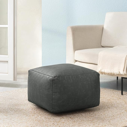 Anji Mountain 100% Handmade & Handcrafted Comfortable Home Décor Pouf Ottoman Footrest for Living Room, Bedroom, Nursery, Kidsroom, Patio Furniture - (22" x 22" x 16" - Gray)