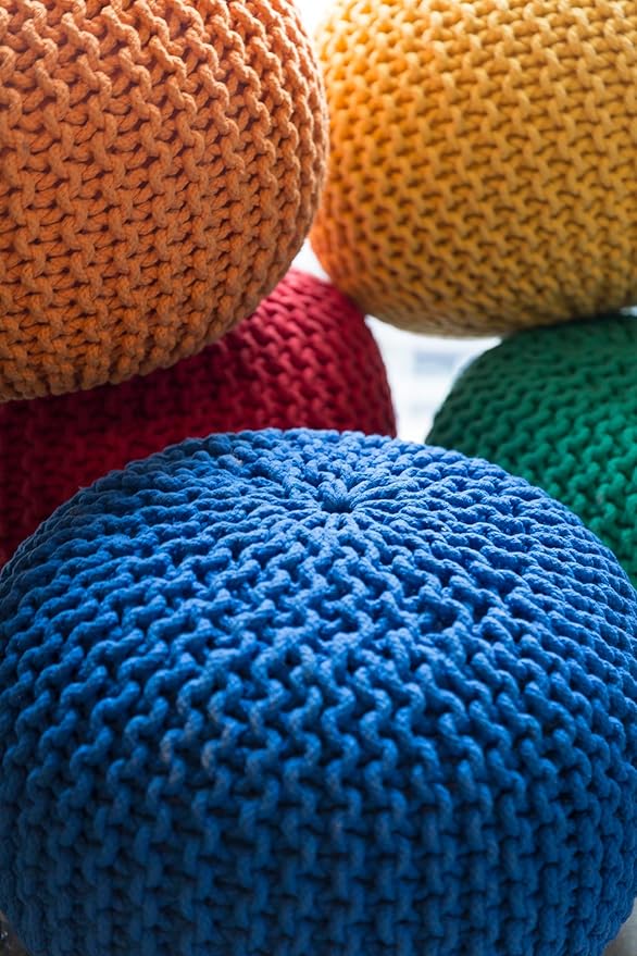 Mark&Day Pouf Ottoman, Harmannsdorf Texture Bright Blue Round Pouf Foot Rest for Living Room, Bedroom and Boho Home Decor (14"x20"x20")