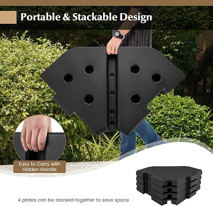 Tangkula 4-Piece Patio Umbrella Base, 208 lbs Heavy Duty Offset Cantilever Umbrella Stand, Water & Sand Fillable Hexagonal Base Plate Set for Garden Yard Poolside (Cross Base Not Included)