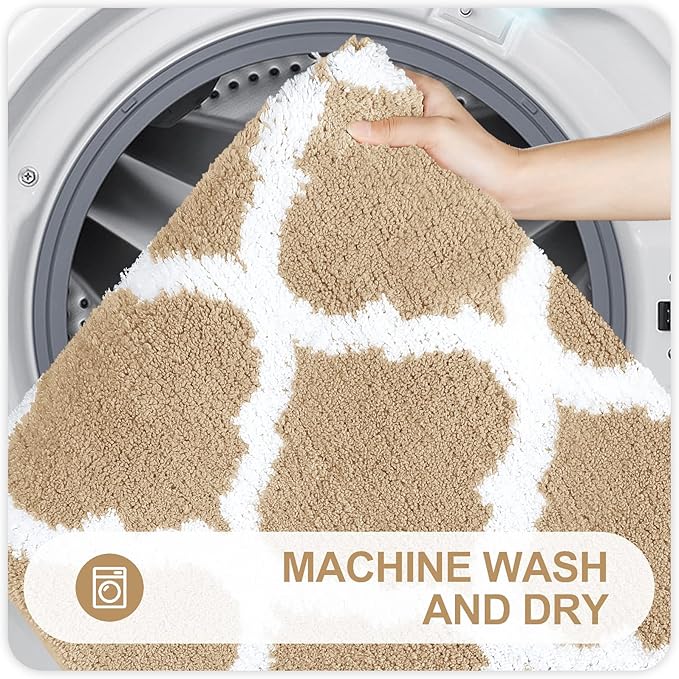 OLANLY Bathroom Rugs 59x24, Soft and Absorbent Microfiber Bath Rugs, Non-Slip Shaggy Shower Carpet, Machine Wash Dry, Bath Mats for Bathroom Floor, Tub and Shower, Beige