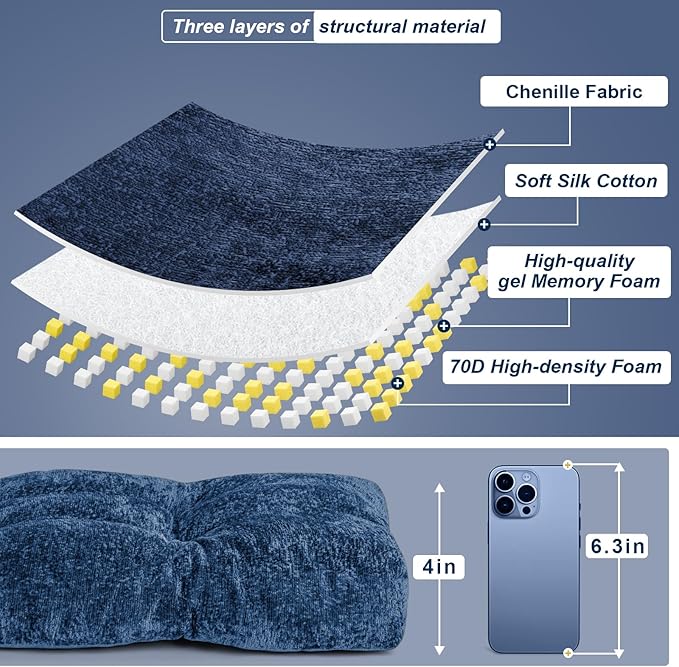 Bench Cushion 45 Inch - Luxury Chenille, High-Density Memory Foam, Non-Slip Bottom, Soft Durable Indoor Tufted Long Seat Cushion for Window Garden Furniture (Blue, 45x18x4 Inch)