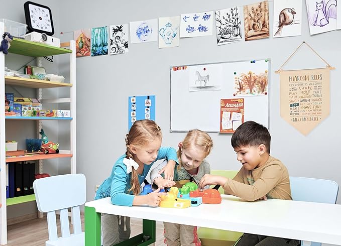 Playroom Rules-Wall Decor Gifts for Baby Boy Girl Kids-Canvas Hanging Flag Pennant Banner Wall Decor Gifts for Nursery Homeschool Baby Room Playroom Reading Room Bedroom Front Door