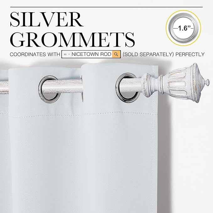 NICETOWN Room Darkening Draperies Curtains Panels, Window Treatment Thermal Insulated Grommet Room Darkening Curtains/Drapes for Bedroom (Greyish White, 2 Panels, 42 by 68)