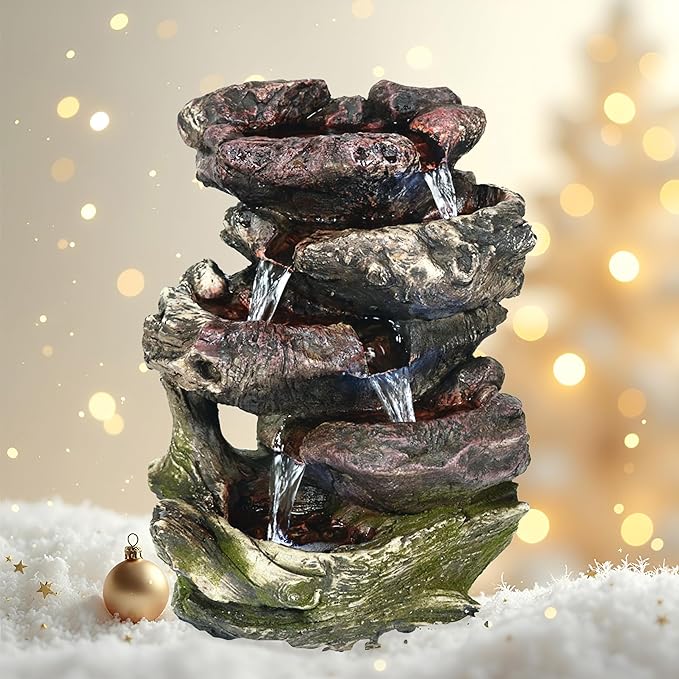 Sunnydaze Tabletop Water Fountain - Relaxing Indoor Desktop Water Feature - Rock Fountain with LED Lights - Office, Bedroom, Living Room