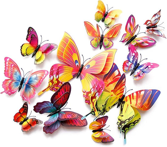 Butterfly Wall Decor 24/48 PCS, 3D Butterflies Stickers for Party Decorations with Magnets(Multiple Colour, 24)