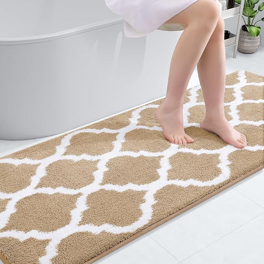 OLANLY Bathroom Rugs 59x24, Soft and Absorbent Microfiber Bath Rugs, Non-Slip Shaggy Shower Carpet, Machine Wash Dry, Bath Mats for Bathroom Floor, Tub and Shower, Beige