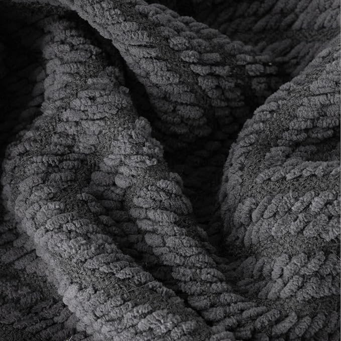 BATTILO HOME Dark Grey Throw Blanket for Couch, Knit Charcoal Throw Blanket Versatile for Chair, 50 x 60 Inch - Super Soft Warm Grey Blanket with Tassels for Bed, Sofa and Living Room