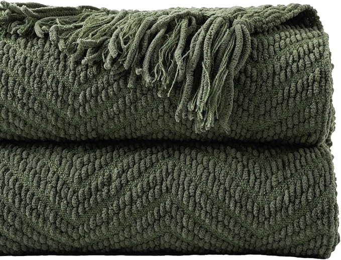 BATTILO HOME Olive Green Throw Blankets for Couch, Knitted Green Throw Blanket for Bed, Super Soft Warm Large Throws for Home Decor, 60" x 80"