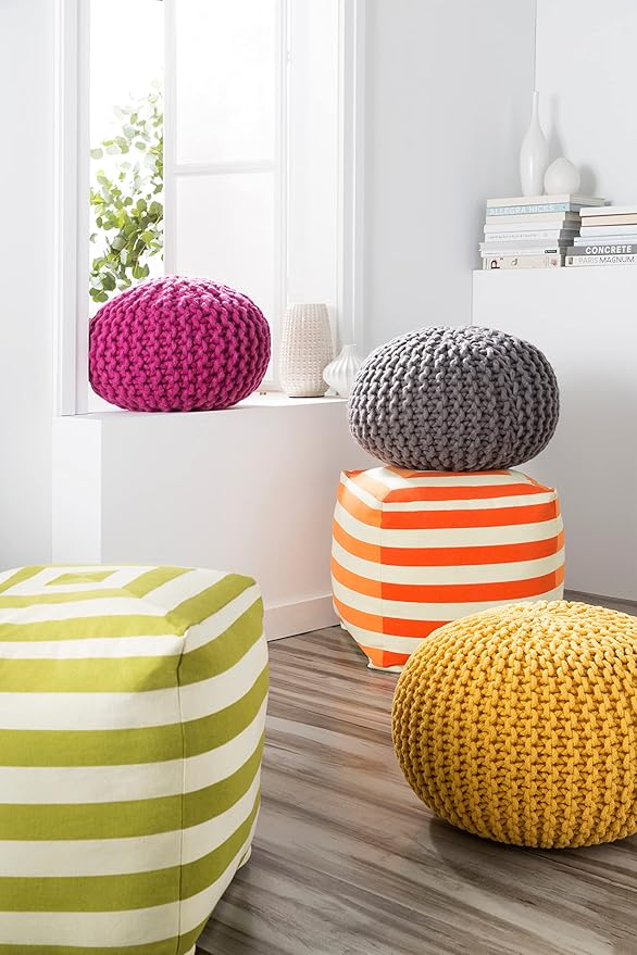 Mark&Day Pouf Ottoman, Haidershofen Texture Taupe Round Pouf Foot Rest for Living Room, Bedroom and Boho Home Decor (14"x20"x20")