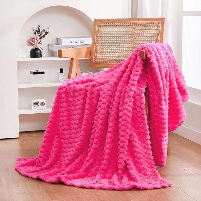 Hot Pink Throw Blanket 50"×70" inches Gifts for Mom Fuzzy 3D Jacquard Decorative Flannel Fleece Super Soft Plush Cozy Blanket for Couch Sofa Chair Lightweight