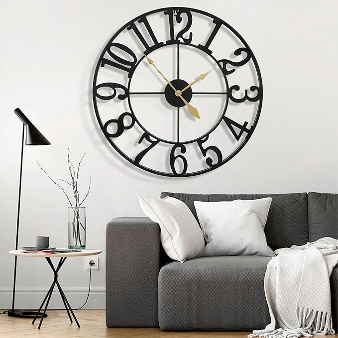 40 Inch Large Wall Clocks, Retro Black Metal Arabic Numerals Battery Operated Nearly Silent Oversize Decorative Clocks Wall for Living Room, Farmhouse, Entrance,Shop,Office Decor