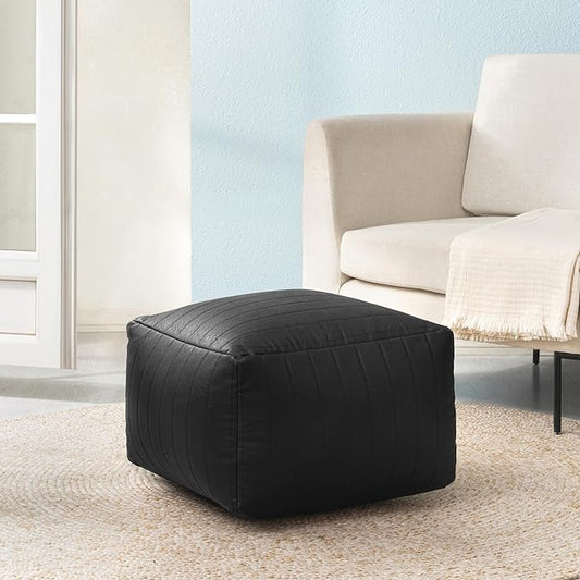 Anji Mountain 100% Handmade & Handcrafted Comfortable Home Décor Pouf Ottoman Footrest for Living Room, Bedroom, Nursery, Kidsroom, Patio Furniture - (22" x 22" x 16" - Black)