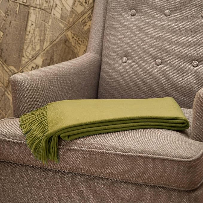 CUDDLE DREAMS Premium Cashmere Throw Blanket with Fringe, Luxuriously Soft (Bamboo Green)