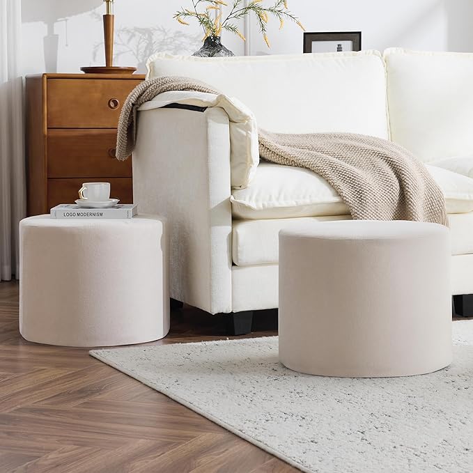 Bezseller Soft Boucle Pouf Ottoman, Comfortable Foot Rest, Full Foam Filling Footstool for Living Room, Bedroom, Lightweight Comfort and Charm Floor Poof Seating Perfect to Rest Your Feet, Beige
