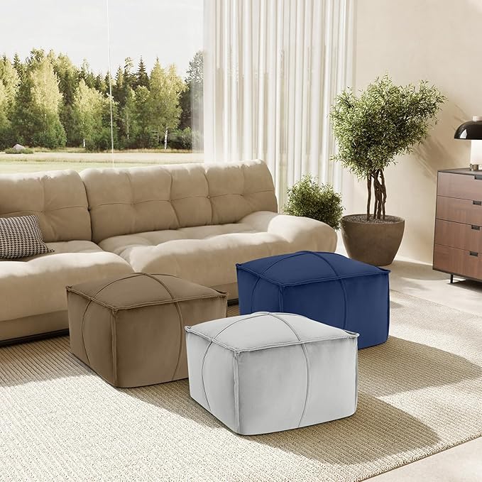 MeMoreCool Stuffed Round Pouf Ottoman Foot Rest, Floor Pouf Foot Stool with Soft Foam Chunk Filling, Small Round Ottoman Footstool Circle Footrest for Living Room