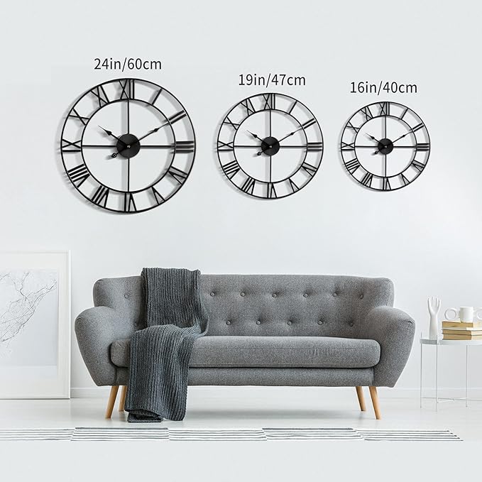 Large Wall Clocks for Living Room Decor, 18 Inch Round Black Metal Silent Non Ticking Battery Operated Jumbo Numerals Modern Vintage Decorative Clock Wall for Bedroom,Kitchen,Office,Farmhouse