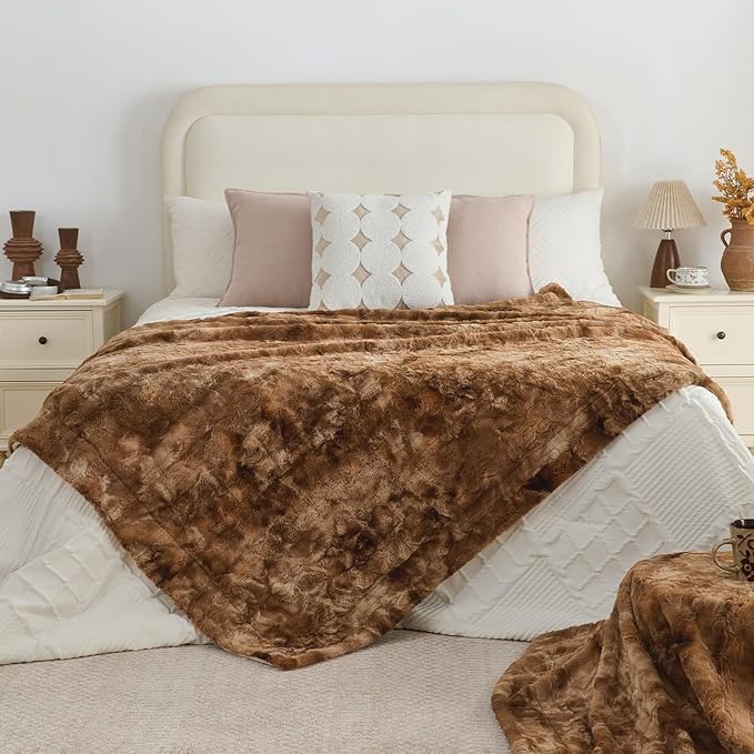 Krifey Faux Fur Throw Blanket for Couch Bed, 3D Marble Texture Soft Throws, Cozy Fuzzy Plush Thick Warm Blanket, Faux Rabbit Fleece, Christmas Birthday Gifts for Men Dad, Tie Dye Brown, 60x80in