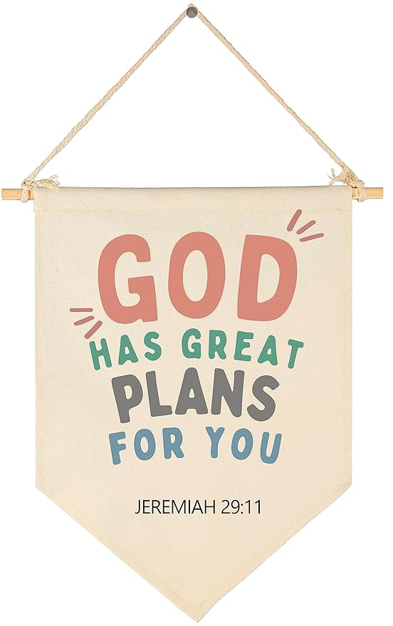 Christian Bible Verses Art-Scripture Flag Sign Gift for Baby Newborn Boys Girls Kids-Banner Wall Decor Gift for Nursery Bedroom Playroom Front Door-Baby Gift Shower-God Has Great Plans for You
