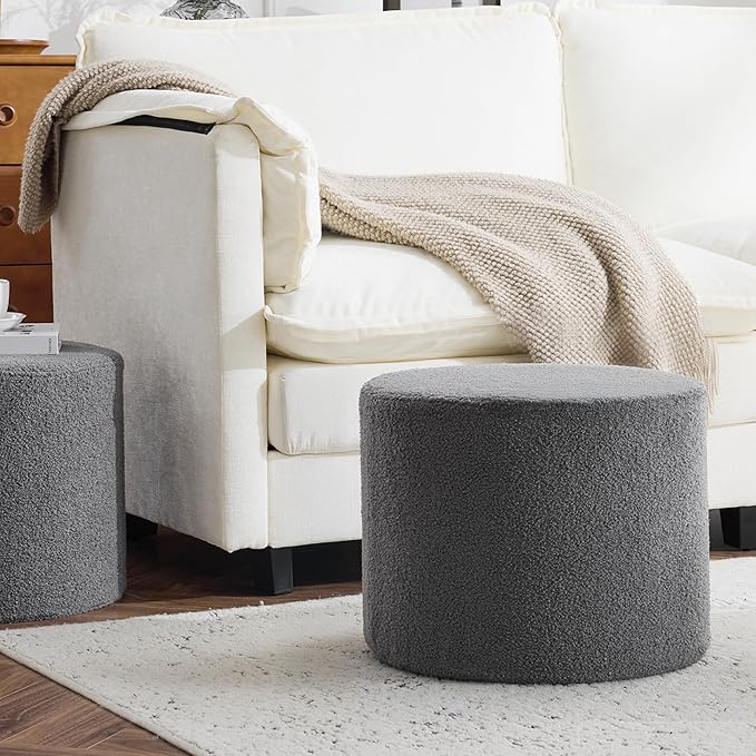 Bezseller Soft Boucle Pouf Ottoman, Comfortable Foot Rest, Full Foam Filling Footstool for Living Room, Bedroom, Lightweight Comfort and Charm Floor Poof Seating Perfect to Rest Your Feet, Grey