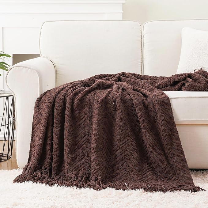 BATTILO HOME Dark Brown Throw Blanket for Couch, Knitted Brown Throw 50'' x 60'', Super Soft Cozy Warm Chocolate Throw for Living Room Chair Couch Bed Sofa Bedroom Home Decor
