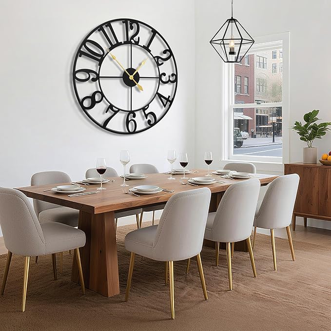 40 Inch Large Wall Clocks, Retro Black Metal Arabic Numerals Battery Operated Nearly Silent Oversize Decorative Clocks Wall for Living Room, Farmhouse, Entrance,Shop,Office Decor