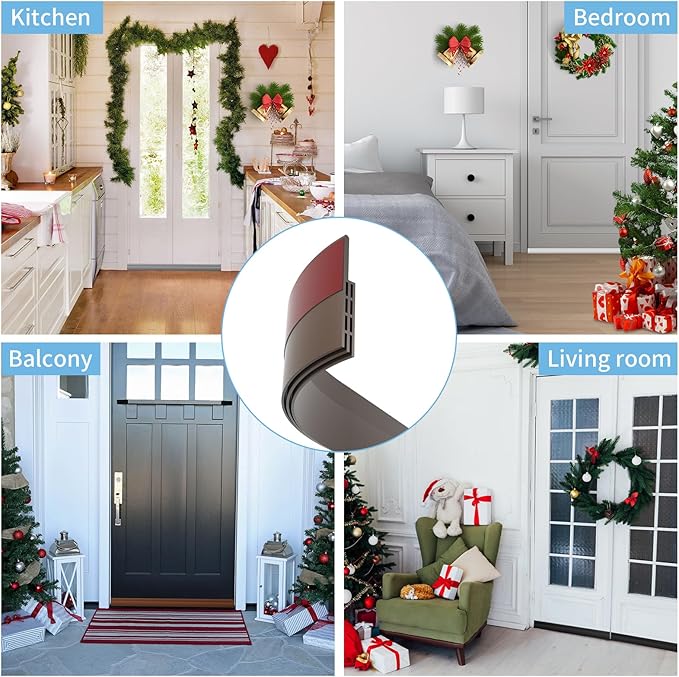 Hojoy 2 Pack Under Door Draft Stopper, Adjustable Door Sweep Anti-Collision Strong Adhesive Weather Stripping Tape Soundproof Draught Stoppers 2" W x 39" L, Brown