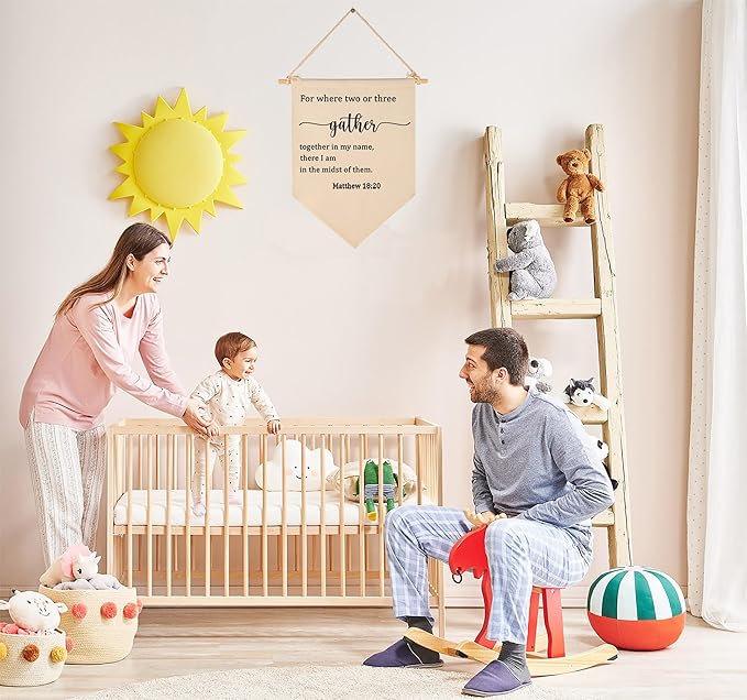 Dining Room Wall Decor-Kitchen Falg Sign-Gather Banner Decor-For Where Two Or Three Gather Together In My Name-Scripture Verse Wall Flag Decor-Home Banner Wall Art