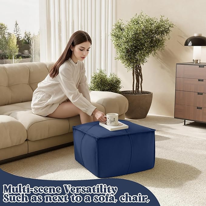 MeMoreCool Stuffed Round Pouf Ottoman Foot Rest, Floor Pouf Foot Stool with Soft Foam Chunk Filling, Small Round Ottoman Footstool Circle Footrest for Living Room