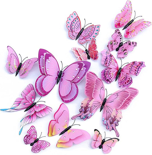 Butterfly Wall Decor 24/48 PCS, 3D Butterflies Stickers for Party Decorations with Magnets(Pink, 48)