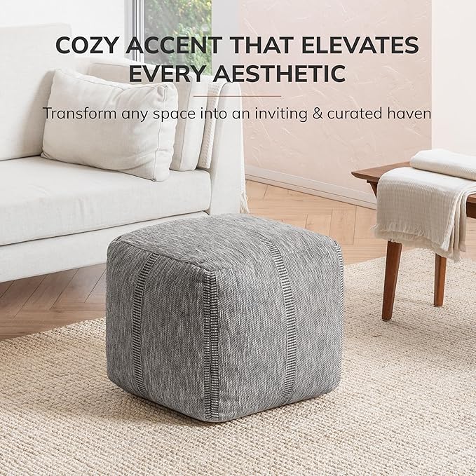 Anji Mountain 100% Handmade & Handcrafted Comfortable Home Décor Pouf Ottoman Footrest for Living Room, Bedroom, Nursery, Kidsroom, Patio Furniture - (20" x 20" x 20" - Tofy)