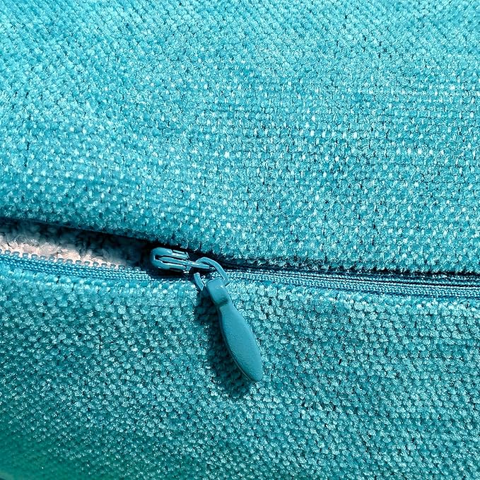 Jeneoo Decorative Turquoise Blue Throw Pillow Covers Rustic Farmhouse Square Chenille Soft Comfy Kids' Cushion Couch Cases for Sofa Living Room (Set of 2, 14 x 14 Inches)