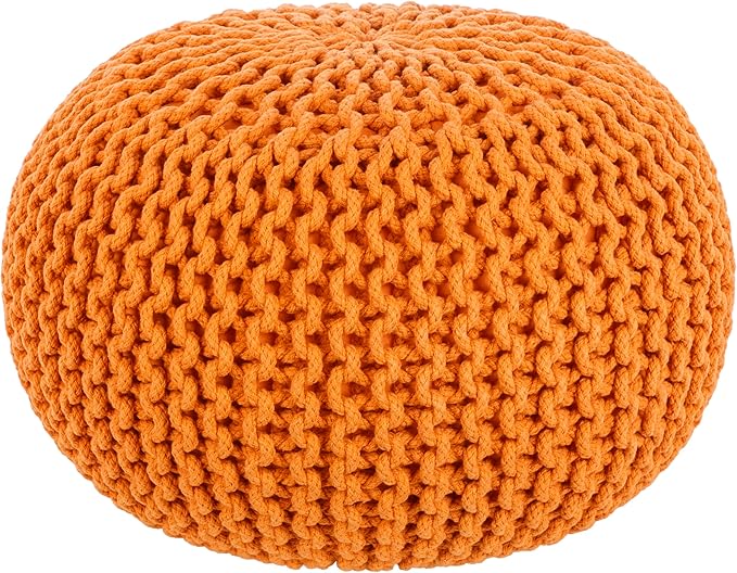 Mark&Day Pouf Ottoman, Harmannsdorf Texture Bright Orange Round Pouf Foot Rest for Living Room, Bedroom and Boho Home Decor (14"x20"x20")