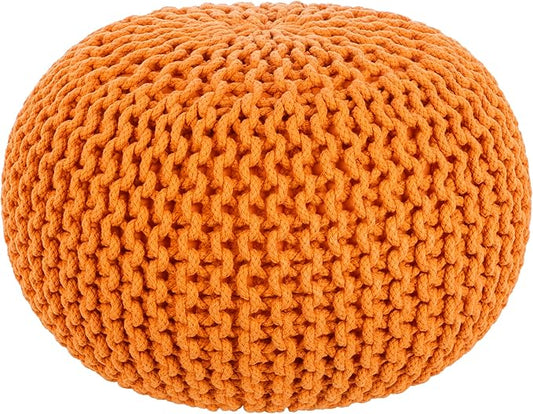 Mark&Day Pouf Ottoman, Harmannsdorf Texture Bright Orange Round Pouf Foot Rest for Living Room, Bedroom and Boho Home Decor (14"x20"x20")
