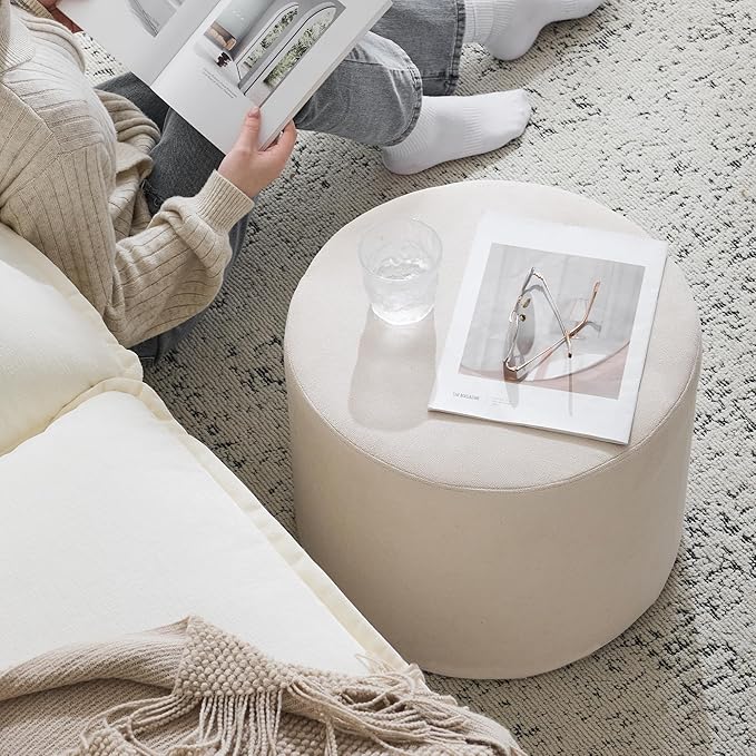 Bezseller Soft Boucle Pouf Ottoman, Comfortable Foot Rest, Full Foam Filling Footstool for Living Room, Bedroom, Lightweight Comfort and Charm Floor Poof Seating Perfect to Rest Your Feet, Beige