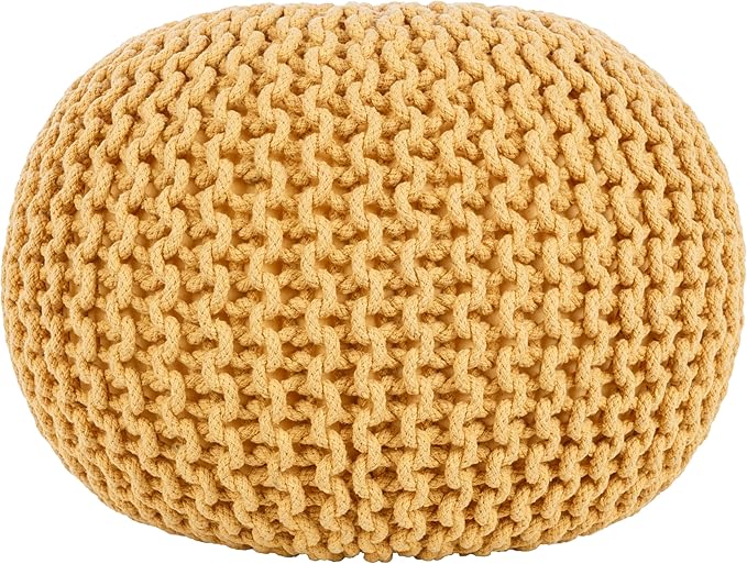 Mark&Day Pouf Ottoman, Harmannsdorf Texture Bright Yellow Round Pouf Foot Rest for Living Room, Bedroom and Boho Home Decor (14"x20"x20")