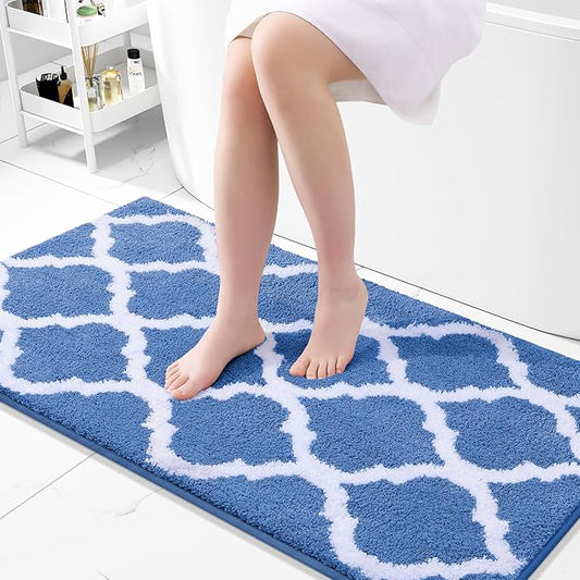OLANLY Bathroom Rugs 44x24, Soft and Absorbent Microfiber Bath Rugs, Non-Slip Shaggy Shower Carpet, Machine Wash Dry, Bath Mats for Bathroom Floor, Tub and Shower, Blue