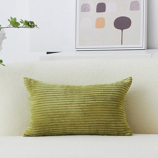 Home Brilliant Rectangle Spring Pillow Cover 12x20 Striped Corduroy Solid Cushion Cover Throw Oblong Pillow Case for Sofa Kids Toddler Decor, 12 x 20, Grass Green